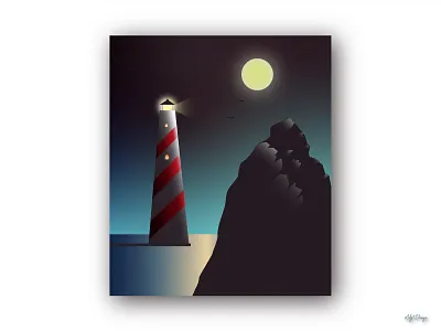 Lighthouse Illustration colors design gradient graphic design illustration illustration design illustrator lighthouse lighthouse poster mood moon night space vector