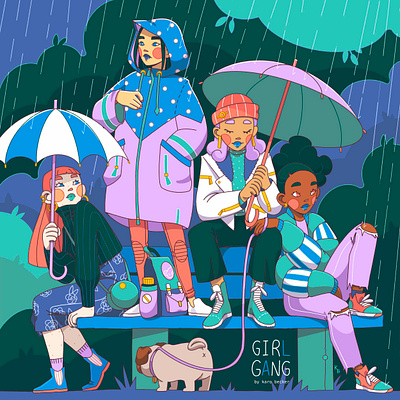 GIRL GANG Rainy Days design digital art digitalart drawing editorial graphic illustration painting procreate procreateapp