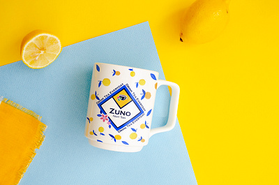 zuno fruit tea - lemon cup brand identity branddesign branding design flat illustration logo packaging design product design vector