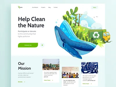 Pollution control community webpage blue environment green illustration pollution ui ui ux uiux web web design