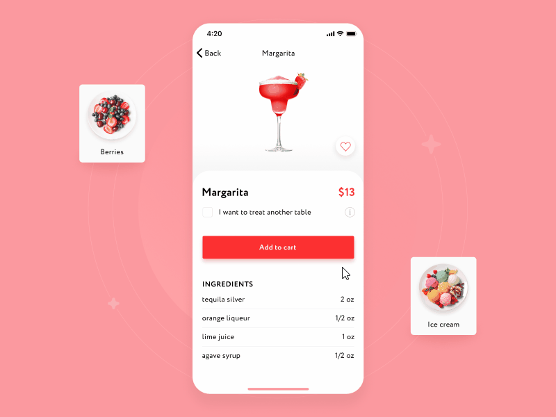 Bar without waiters alcohol app bar cocktail delivery dessert drink eat first food graphics icons illustration ios menu order product resturant ui uiux