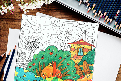 Cat in the garden - coloring book animal cat cats clipart coloring book coloring page illustration illustrations prints stickers zooza