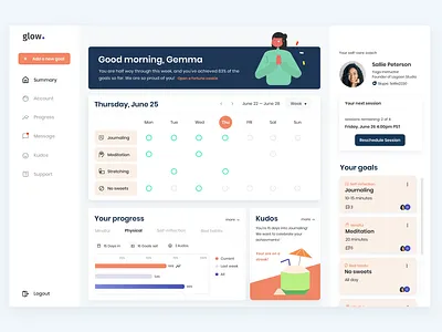 Self-care Coaching App Concept coaching dashboard dashboard ui mindfulness self care tracking wellness