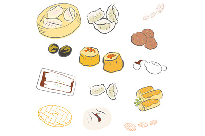 Dim Sum on White Background asian food buns cantonese food cha siu delicious dessert dim sum dimsum dumplings food har gau hong kong lunch meal rice rolls siu mai tea tea house teapot yummy