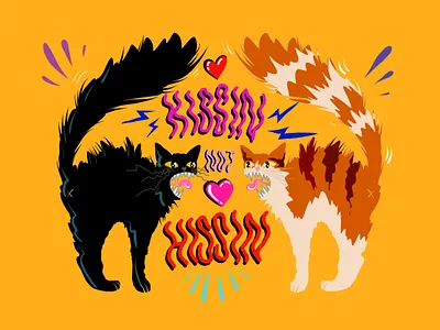 Kissin Not Hissin cats illustration kiss photoshop procreate app typography