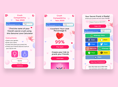 Lovemeter UI mockups userinterface website design