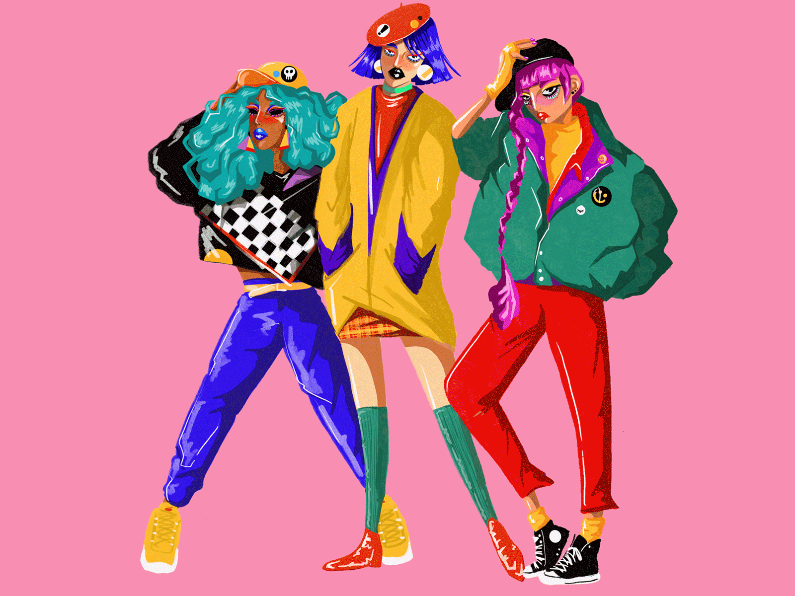 Girl Gang! 80s fashion animated gif animation fashion fashion illustration girl gang procreate