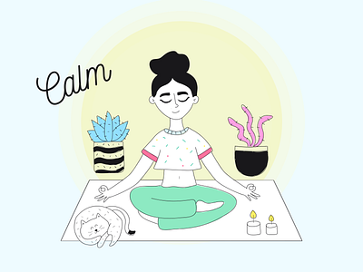 Keep calm and enjoy 🙏 blue branding calm calming calmness clean colorful design flat girl illustraion illustration illustration art ui vector web woman yellow yoga yoga app