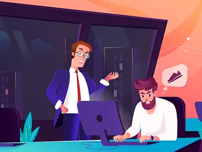Boss and Employee boss designer illustration latenight office office space sajid shapes work workspace