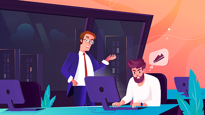 Boss and Employee boss designer illustration latenight office office space sajid shapes work workspace