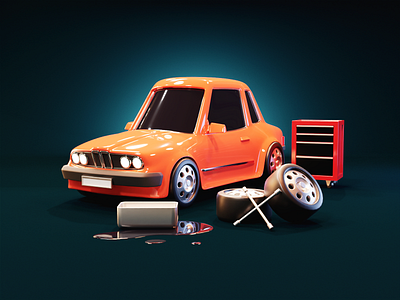 Car Workshop 3d blender car cartoon diorama hero illustration illustration render webdesign workshop