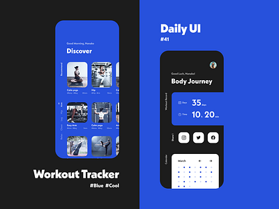 Daily UI #041 − Workout Tracker blue daily ui daily ui challange daily ui challenge dailyui dailyui 041 dark design figma ui uidesign workout workout app workout tracker