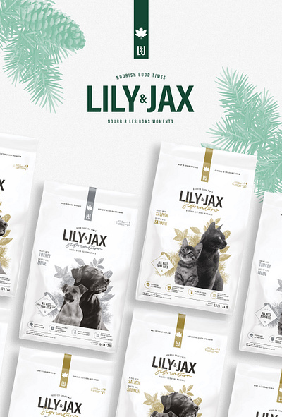 Lily & Jax animals branding branding and identity canada cat design dog emballages food icon identité visuelle logo logo design packaging pets pines trees