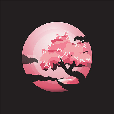 Cherryblossom backdrop blues cherry cherryblossom design flat gradient illustration isometric pink vector