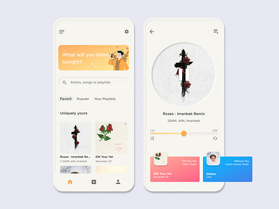 Music Player App android app app clean colors gradient illustration iphone layout minimalist mobile app mobile ui music music player player search shade typogaphy ui ux vector