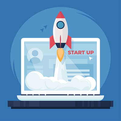 Rocket launch from a laptop. Vector illustration in flat style branding business illustration design icon illustration minimal startup typography ui vector art vector artwork vector design web