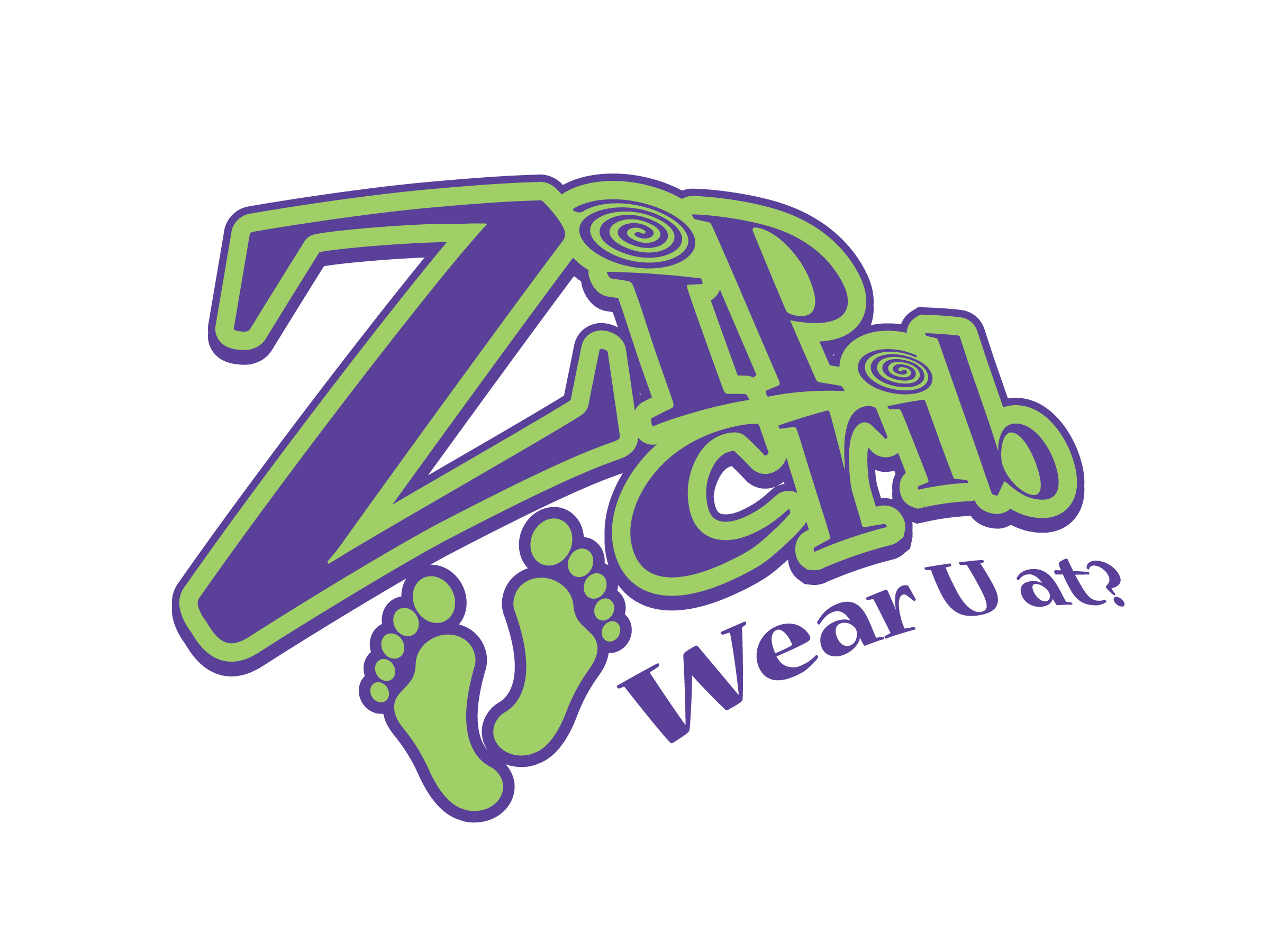Zip Crib - jewelry store identity logo art direction brand identity crib foot graphic design green hang ten identity design jewelry jewelry store logo purple retro logo spiral teen tween vector zip
