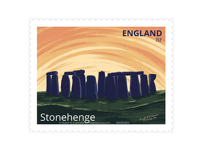 Stonehenge, England art digital art digital illustration england illustration landscape limited colour palette limited colours scenery stamp stamp design stonehenge uk united kingdom visit england