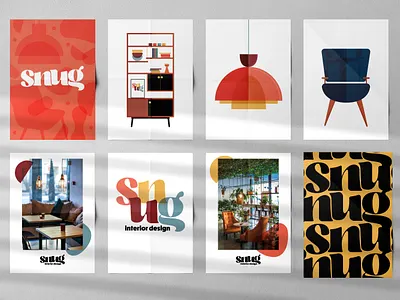 Snug interior design brand promotional items brand design brand identity branding colour design classics flat illustration freelance designer freelance illustrator furniture illustration interior design interior designer logo logotype mid century mr mockup posters type vector vector illustration