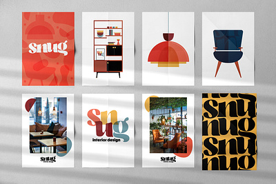 Snug interior design brand promotional items brand design brand identity branding colour design classics flat illustration freelance designer freelance illustrator furniture illustration interior design interior designer logo logotype mid century mr mockup posters type vector vector illustration