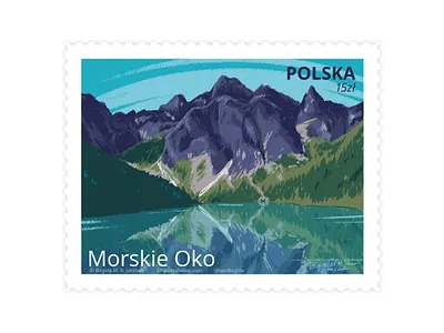 Morskie Oko, Poland art digital art digital illustration eye of the sea illustration lake landscape limited colour palette limited colours morskie oko mountains poland scenery stamp stamp design visit poland