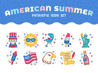 American Summer Icon Set america american american flag eagle fourth of july icon set icons independence day patriotic statue of liberty uncle sam usa