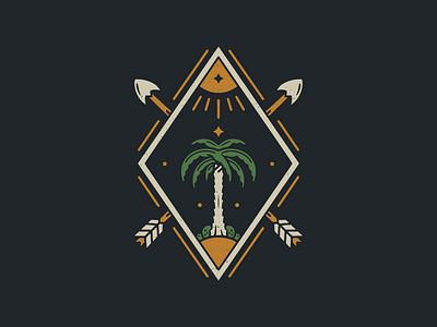 Paradise Hunter - Vintage Tee Design adventure apparel arrow badge design distressedunrest graphic tee graphic tees graphicdesign illustration nature outdoors palm trees paradise retro retro logo streetwear t shirt vintage vintage badge