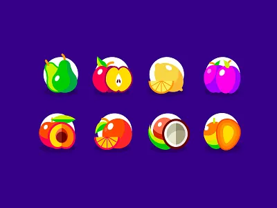 Fruit Illustrations apple coconut fruit illustraion lemon mango orange peach pear plum purple tasty