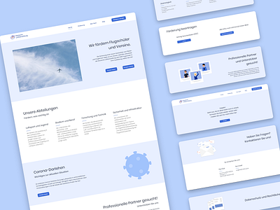 Aviation Foundation Germany - Website Design airport aviation blue clean corona education flat german homepage illustration landing ngo organization pastels pilot students support teacher ui volunteers