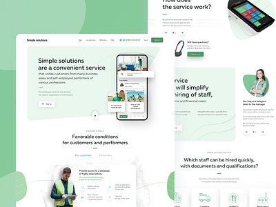 Simple Solutions - Landing Page clean design finder green interface landing landingpage longboard minimal minimalism popular service sketch staff ui vector vectors web white work