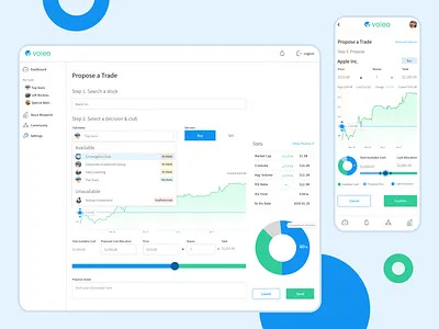 Voleo • Investment Club Apps investment mobile app stock stock app uiux web application