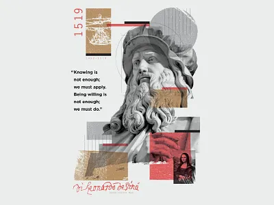 Leonardo Da Vinci⁣ collage illustration overlay texture