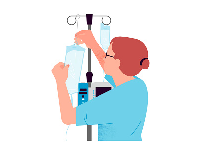 Nurse hanging an IV bag design doctor health healthcare hospital illustration injection medication patient people texture vector woman