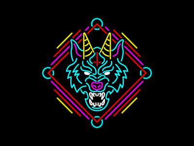 "Neon Demon Wolf" art badge demon design illustration japanese neon sign vector wolf yokai