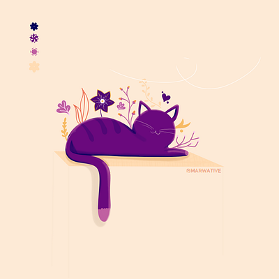 Purple Cat art business cat cat illustration characters colorful cute cute animal cute animals design digital design doodles floral flower free ideas illustraion kitty plants sketchbook