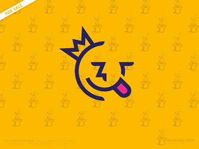 Mad King Mascot Logo (for sale) boy children crown face freak fun happy head human kids king laughing logo logo for sale mad man mascot royal smiling weird