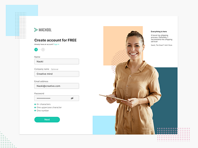 Sign up UI adobe xd app branding clean ui design green interface shipping signup sing up testimonial testimonials typography ui ux