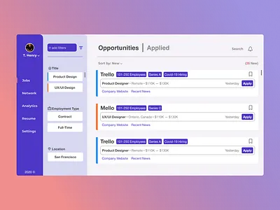 Dashboard career dashboard desktop figma jobs product design