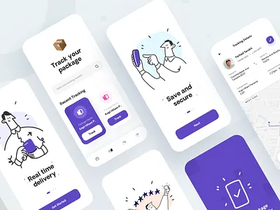 Miber - Delivery & Tracking App 2d illustration app clean clean ui delivery app design illustration iphonex mobileapp purple tracking app ui user experience user interface ux