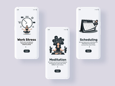 Onboarding screen for meditation app adobe adobe xd dailyui design dribbble flat illustration meditation meditation app minimalist onboarding screens onboarding ui ui ux yoga app