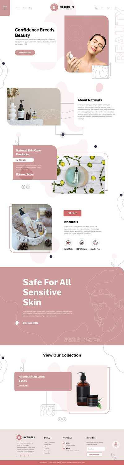 Natural Skin care Products branding cosmetic cosmetics design hair care home page homepage landing page landingpage lotion natural natural cosmetics naturals nature skin skin care skincare ui web design