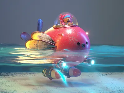 Pez submarine 3d c4d character design fish illustration person render submarine