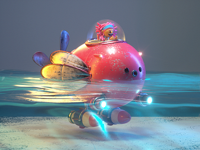 Pez submarine 3d c4d character design fish illustration person render submarine