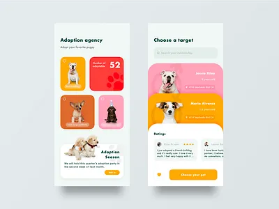 Pet adoption app design sketch ui