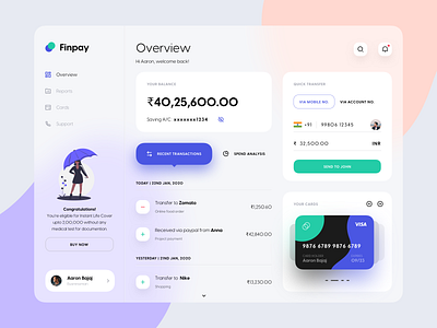 Finpay Dashboard UI | Banking banking dashboard dashboard ui design dribbble financial app gradient minimal payment ui ux