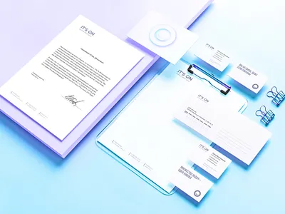 It's on blue branding button card color envelope identity letterhead logo mockup smile violet