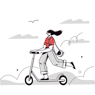 Scooter ride cartoon character flat girl illustration scooter vector