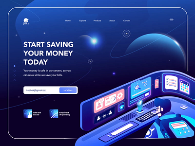 PNET.O - Fintech Header Animation animation banking blue branding finance fintech gradient header header design illustration investment save money space uidesign web design website