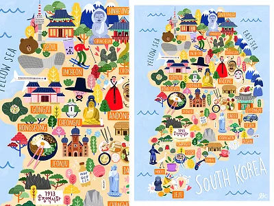 Korea Map // art artist asia card city map colors drawing drawings graphism illustration korea map maps seoul