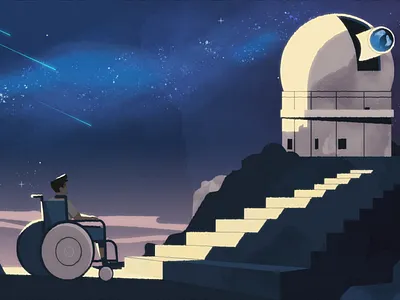 Observatory 2d character illustration night ourshack space stairs stars